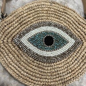 Beaded Evil Eye Raffia Crossbody Bag